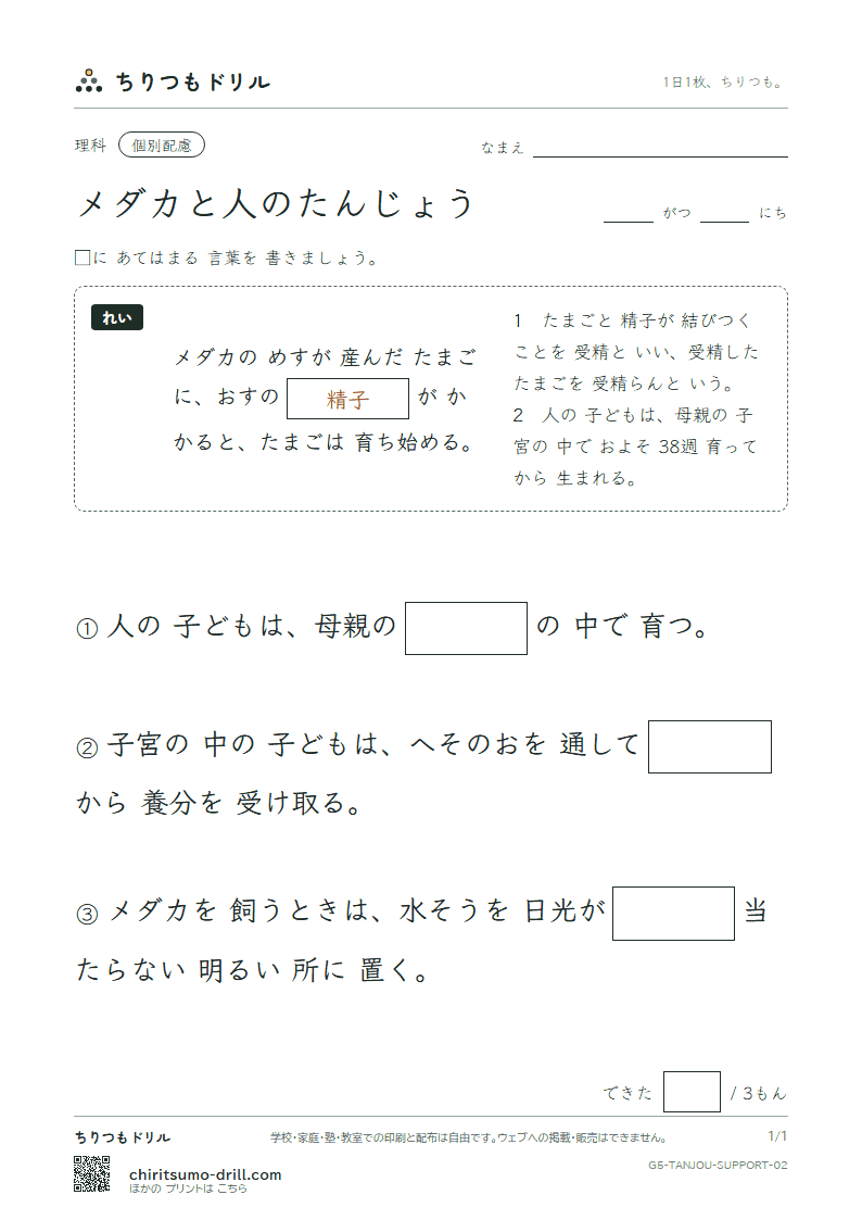 メダカと人のたんじょう 大きな枠つき その2の見本