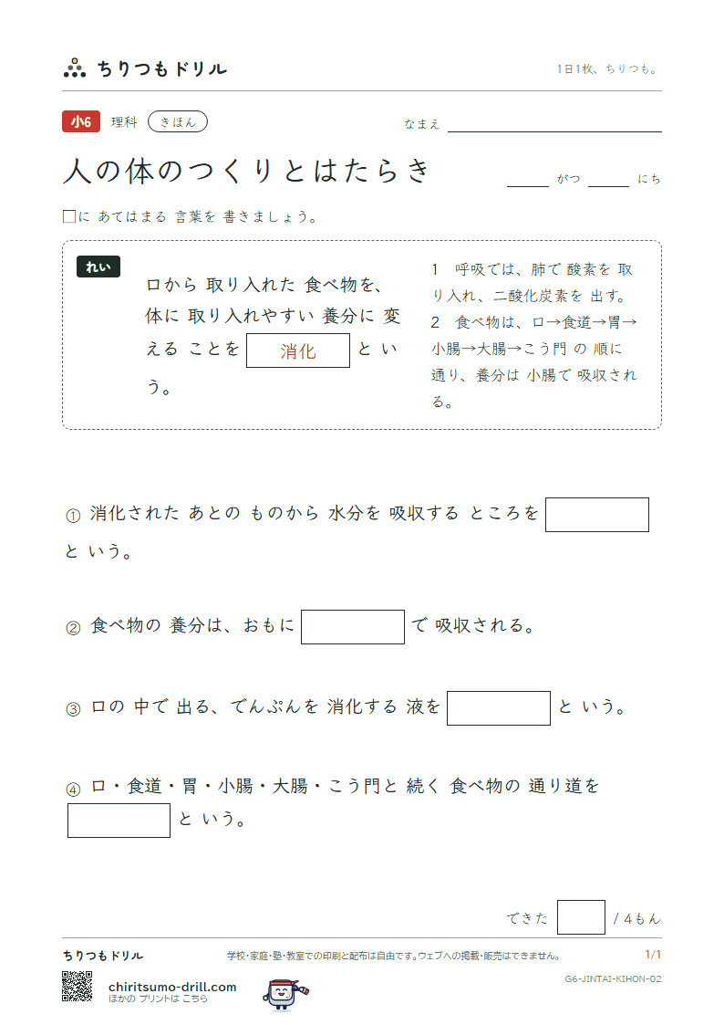 人の体のつくりとはたらき きほん その2の見本