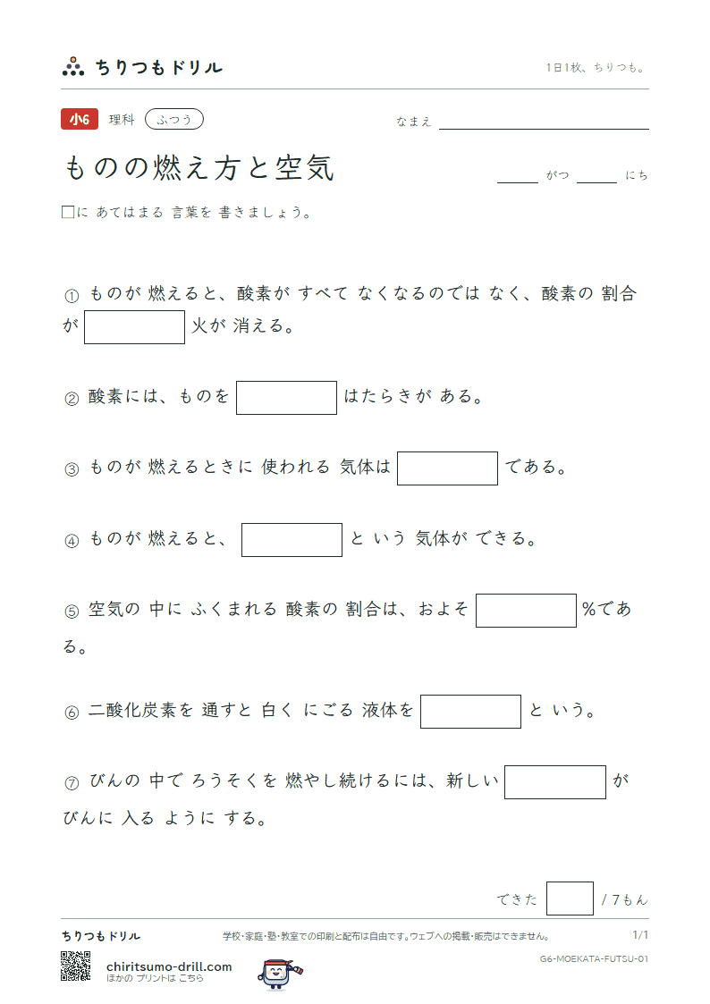ものの燃え方と空気 ふつう その1の見本