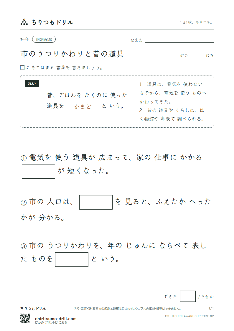 市のうつりかわりと昔の道具 大きな枠つき その2の見本