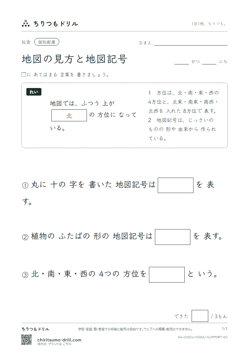 地図の見方と地図記号 大きな枠つき その2の見本