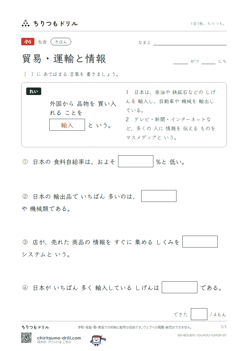 貿易・運輸と情報 きほん その1の見本