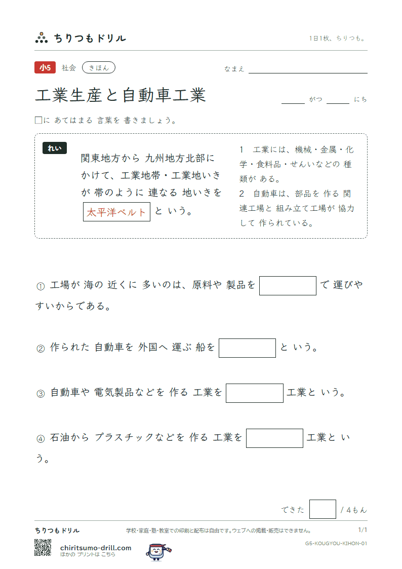 工業生産と自動車工業 きほん その1の見本