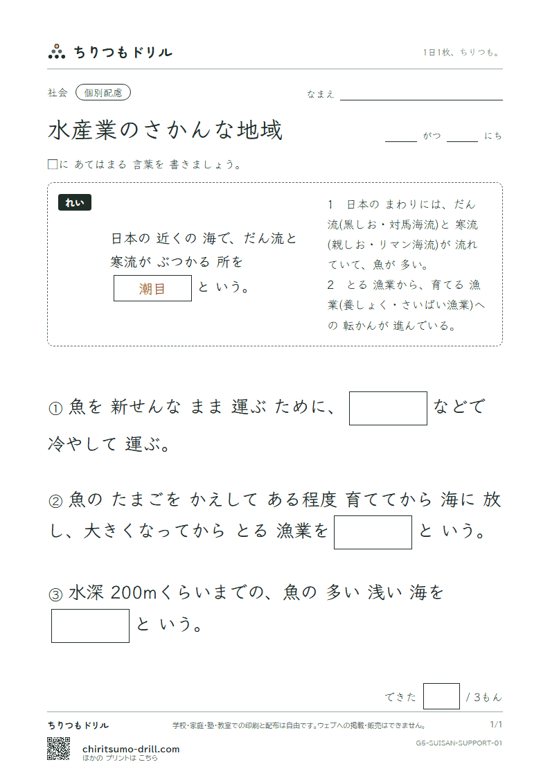 水産業のさかんな地域 大きな枠つき その1の見本