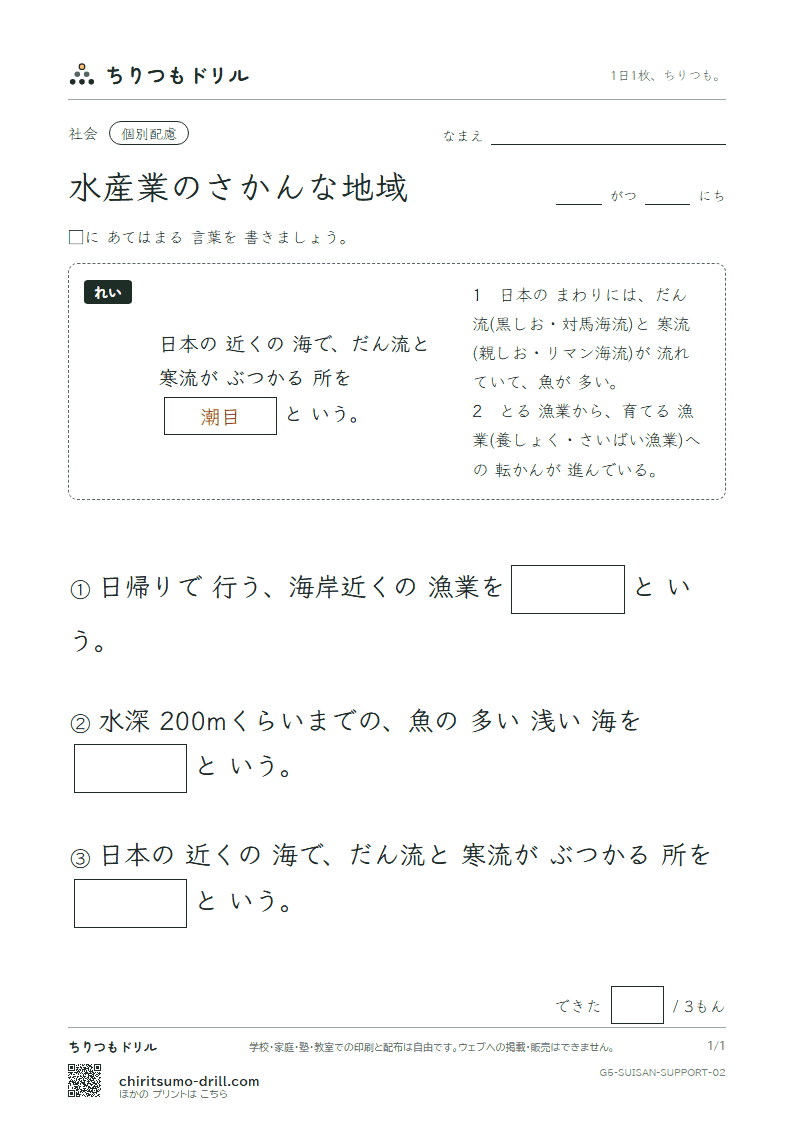 水産業のさかんな地域 大きな枠つき その2の見本
